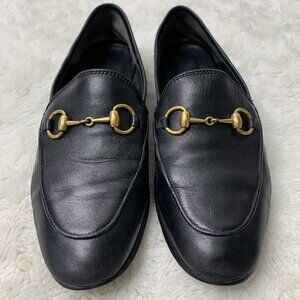 Gucci Women's Black Horseshoe Brixton Leather Slip On Loafer Shoes Size 35